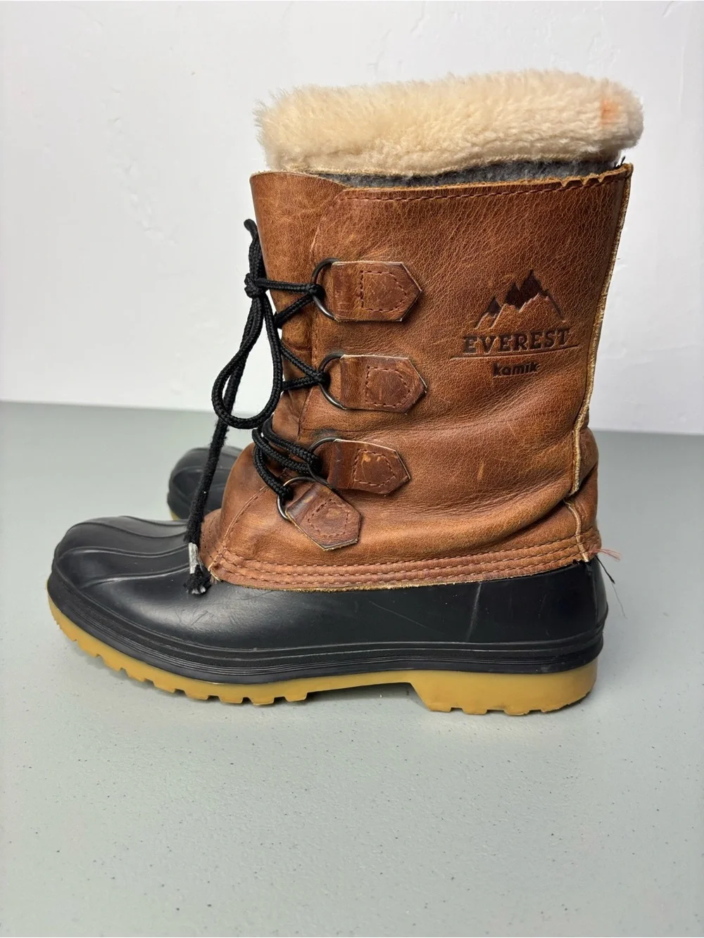 Kamik Everest Women's Snow Boot Winter Shearling Size 9M Leather Duck Boot Brown